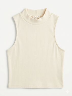 Open Edit Sleeveless High Neck Ribbed Crop Tank - Size S
